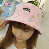 双面渔夫帽 女士韩国韩版新款甜美可爱遮阳帽 黑白粉色布盆帽子