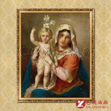 宗教题材圣母天使小孩人物油画 光环百合花名画临摹复制品画GR134
