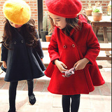 童装韩版冬季新款2015女童毛呢外套女孩中长款修身中大童呢子大衣