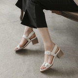 韩国正品代购女鞋16夏季新款优雅气质OL通勤工作中跟粗跟真皮凉鞋