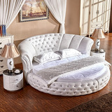 皮艺床送货白色大圆床双人床婚床镶钻欧式简约皮床圆形床现代