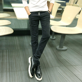 2015秋冬季新款韩版修身男士黑色雪花牛仔裤 英伦男士铅笔小脚裤