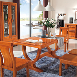 大款进口橡胶木餐台1.5米全实木餐桌海棠色原木色餐桌椅组合特价