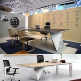 HN0011白色烤漆老板办公桌家具钢琴烤漆大班台现代时尚经理书桌椅