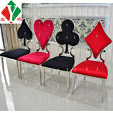 不锈钢红桃K系列餐椅 真皮或绒布进口鳄鱼皮定制个性餐桌椅组合