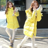 2015冬季韩版加厚修身显瘦纯色棉服外套中长款大码学生连帽棉衣女
