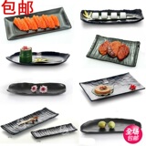 仿瓷黑色长方形平盘日式磨砂火锅餐具寿司盘密胺烧烤肉盘小吃盘子