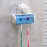 韩国创意浴室免打孔吸壁式牙刷架 强力吸盘5位牙刷架防尘牙刷挂架