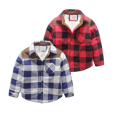儿童加厚衬衣童装2015冬装新款拼接格子翻领长袖宝宝男童加绒衬衫
