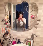 凯蒂猫 Hello Kitty 浴室镜化妆镜装饰镜猫头镜玻璃镜面家具镜子