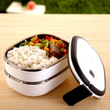 韩式创意便携不锈钢保温饭盒学生手提密封便当盒华美长方形双层白