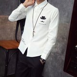 秋冬季男士长袖衬衫男装青少年日系韩版打底衫潮款学生休闲白衬衣