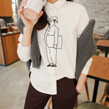 韩国代购进口直发11am正品2015春秋新款女装韩版长袖百搭卡通衬衫