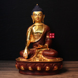 藏传佛教 10寸 国产精品仿尼泊尔 半鎏金纯铜佛像 释迦摩尼佛