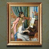 手绘世界名画雷诺阿钢琴前的少女现代客厅装饰画印象人物油画欧式