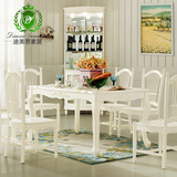 韩式田园餐桌简约长方形餐桌欧式餐台实木餐桌椅组合白色餐桌包邮