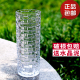 欧式水晶玻璃花瓶透明大号水培富贵竹转运竹百合客厅圆柱直筒编织