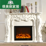 壁炉装饰柜欧式实木雕花遥控取暖电子仿真火炉芯客厅电视柜1.6米