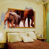 3D大象小象墙贴客厅沙发背景墙壁贴画创意装饰卧室立体感海洋贴纸
