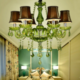 欧式绿色6头水晶吊灯 客厅餐厅卧室酒店KTV玻璃管咖啡灯罩装饰灯