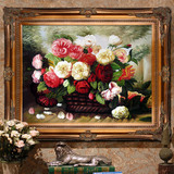 美坊手绘欧式油画客厅卧室玄关餐厅壁画挂画古典花卉大丽花开富贵