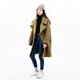 MISSQ冬装新款 韩版中长款黄毛波普图案宽松直筒毛衣大衣女外套