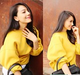 韩国代购新款女装高圆圆明星同款黄色卫衣套头上衣开叉半身裙套装