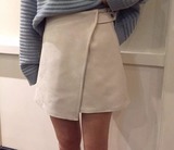 2015秋韩国代购bluepops高腰不规则开叉麂皮绒A字包臀半身短裙女