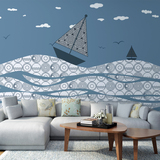 欧式简约大型壁画 客厅卧室电视背景墙儿童房环保墙壁纸 海中帆船