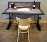 美式乡村铁艺办公电脑桌台式复古实木书桌家用写字台学习桌工作台