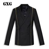 GXG男装 男士西装 时尚修身双排扣黑色休闲单西男#63801010