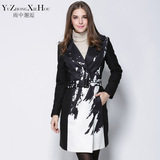 YZ欧洲站2016春季新款高档品牌女装欧美大牌气质印花修身风衣外套