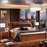 现代中式实木床双人1.8米大床榻榻米婚庆大床宜家家用柚木软靠床