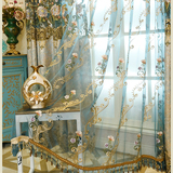 蓝色高档欧式绣花布客厅窗帘卧室紫色蝴蝶成品特价布婚房大气布艺