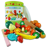 儿童宝宝过家家玩具桶装水果蔬菜切切看磁性木制切切乐果蔬仿真