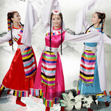 新款藏族服装民族舞台装演出表演服藏族舞蹈服饰中老年水袖三色女