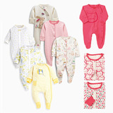 现货英国童装代购NEXT15款女宝宝 婴儿纯棉长袖单排扣包脚连体衣