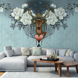香诺儿牡丹鹿语北欧艺术壁纸 卧室客厅沙发背景墙纸 无缝大型壁画