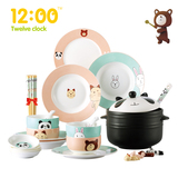 韩国12点 萌厨乐园 陶瓷可爱创意餐具套装碗盘28头韩式碗卡通盘子