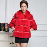 韩版 2014冬季新款时尚 整皮女士常规款 獭兔绒裘皮外套 狐狸毛领