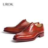 UROK欧洲站固特异手工缝制男鞋正装定制英伦布洛克雕花真皮皮鞋