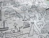 宜家幼儿园涂鸦可水洗儿童房线条窗帘桌布纯棉沙发盖布床单布料