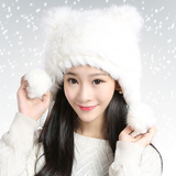 可爱猫耳朵帽兔毛帽子女冬季韩版潮保暖针织毛线帽皮草加绒护耳帽
