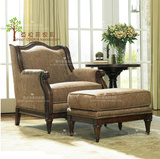 美式乡村风格单人沙发实木框架风格休闲椅 欧式布艺实木复古家具