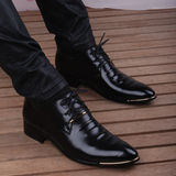 青少年男士韩版休闲皮鞋真皮系带韩版黑色内增高时尚男鞋英伦春季