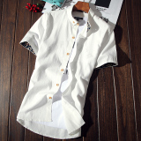 夏季韩版薄款白色短袖衬衫男士修身学生休闲男装衬衣青少年寸衫潮