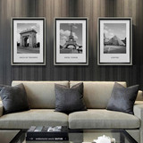 黑白埃菲尔铁塔客厅沙发背景墙画装饰画挂画三联壁画现代高档酒店