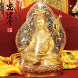 精品尼泊尔紫铜全鎏金彩绘 莲花生大士佛像 法像1尺 带背光 新款