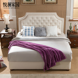 悦澜家园美式乡村布艺床棉麻拉扣布床 1.8米软床双人床美式布艺床