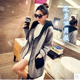 艾熙米娜2014冬季新女韩版宽松休闲中长款连帽加厚羊羔毛针织外套